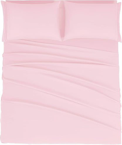 Mejoroom California King Size Sheet Set - Soft Microfiber Bed Sheets,Deep Pocket Fitted Sheet, Breathable, Wrinkle & Fade Resistant - 4 Piece (California King, Blush Pink)
