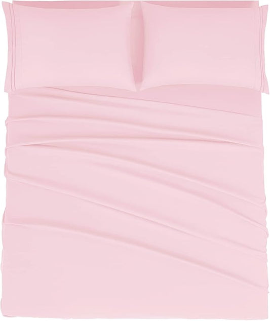 Mejoroom California King Size Sheet Set - Soft Microfiber Bed Sheets,Deep Pocket Fitted Sheet, Breathable, Wrinkle & Fade Resistant - 4 Piece (California King, Blush Pink)