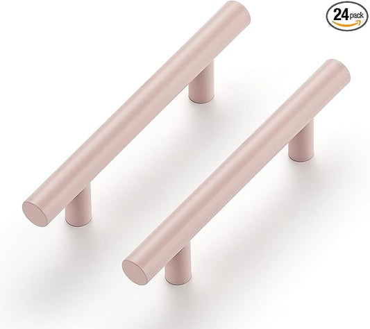 Ravinte 24 Pack | 5 Inch Cabinet Pulls Pink Stainless Steel Kitchen Drawer Pulls Cabinet Handles 5 InchLength, 3 Inch Hole Center