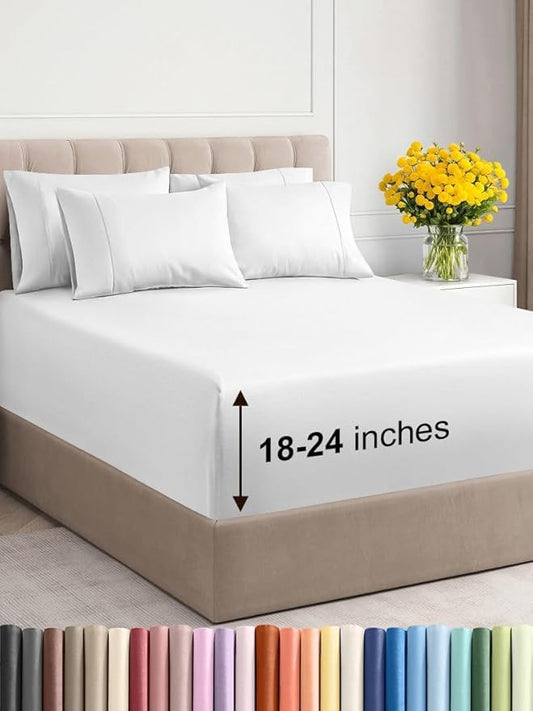 Extra Deep King Sheet Set - 6 Piece Breathable and Cooling Sheets - Hotel Luxury Bed Sheets Set - Easy & Secure Fit - Soft, Wrinkle Free and Comfy Sheets Set - White Sheet Set with Extra Deep Pockets