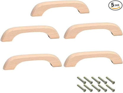 Mysummer 5PCS Wooden Handles for Cabinet Solid Handle Unfinished for Chest of Drawers Hole Distance 3.78 inch for Furniture Wardrobe Cupboard Closet Drawer Handle Pull
