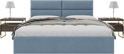 Vänt Upholstered Wall Panels - Queen/Full Size Wall Mounted Headboards - Micro Suede Blue - Set of 4 Panels (Each Individual Panel 30"x11.5")