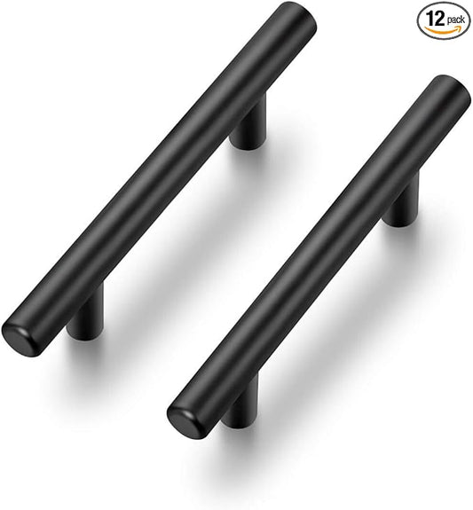 Ravinte 12 Pack | 5 Inch Cabinet Pulls Matte Black Stainless Steel Kitchen Drawer Pulls Cabinet Handles 5InchLength, 3Inch Hole Center