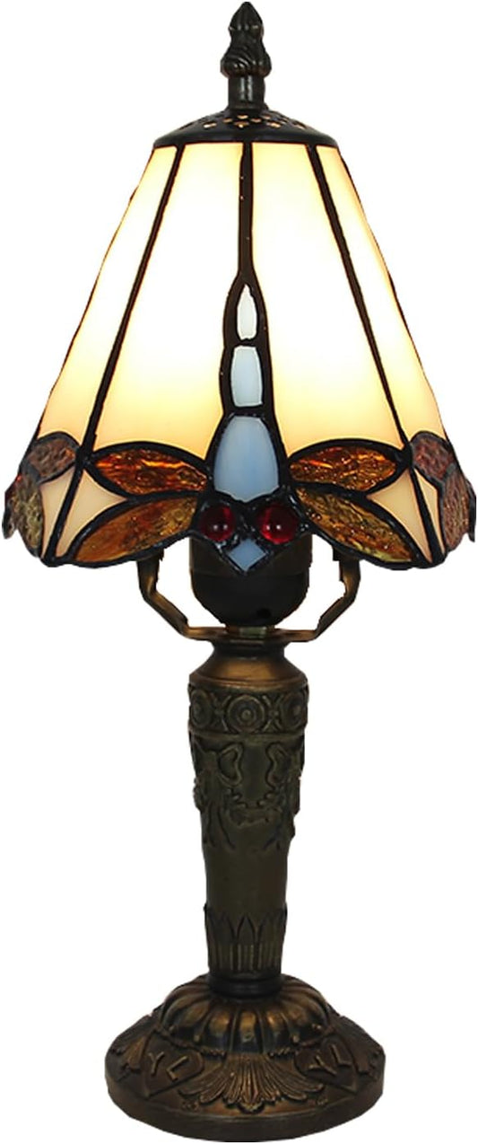 Tiffany Small Table Lamp 3-Way Color Temperatures Dragonfly Stained Glass Table Lamps for Living Room, Bedroom Bedside Nightstand Night Light Home Office Desk Lamp+LED Bulb,6X6X12.5Inch