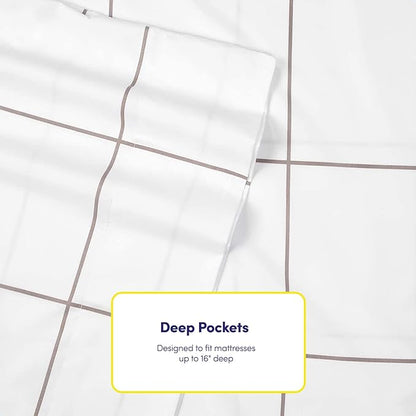 Full Size Bed Sheets - 6 Piece 1500 Supreme Collection Fine Brushed Microfiber Deep Pocket Full Sheet Set Bedding - 2 Extra Pillow Cases, Great Value, Full, Window Pane White