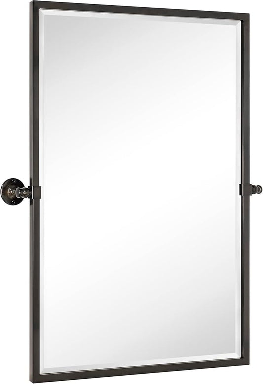 TEHOME Oil Rubebd Bronze Metal Framed Pivot Rectangle Bathroom Mirror Tilting Beveled Vanity Mirrors for Wall, Overall 27.9 x 36 inches (Mirrror 24 x 36 inches)