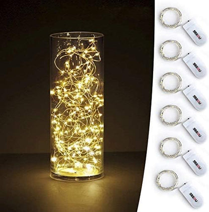 YKB 6 PCS Fairy Lights LED Starry String Lights with 20 Micro LEDs on 3.3FT/1m Copper Wire, Powered by 2xCR2032(Incl) Batteries, for Wedding Party Holiday Halloween Christmas Decorations, Warm White