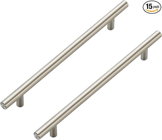 JOY DECOR 15 Pack Cabinet Handles, Brushed Nickel Cabinet Pulls, 7-1/2 in Hole Center Kitchen Cabinet Handles, Stainless Steel T Bar Handles for Dresser Drawers