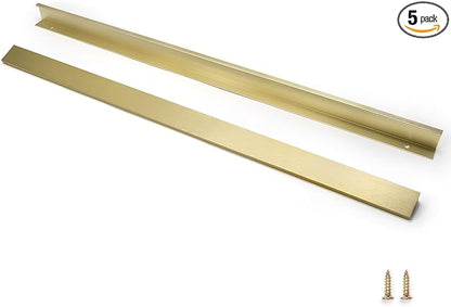 5 Pack 24" (600mm) Overall Length Overall Length Edge Finger Pull, Brushed Brass Aluminium Hidden Furniture Wardrobe Cabinet Drawer Pull Long Concealed Furniture Closet Door Handle, 3699S