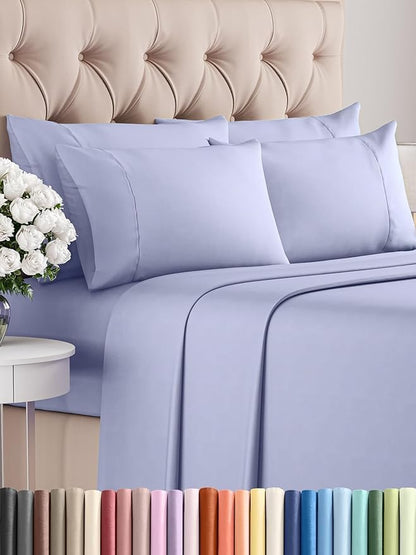 King 6 Piece Sheet Set - Comfy Breathable & Cooling - Ultra Soft Hotel Luxury Bedding Set w/ 8-16 Inch Deep Pockets - 1 Flat & 1 Fitted Sheet & 4 Pillowcases - Wrinkle Free and Easy Care - Lavender