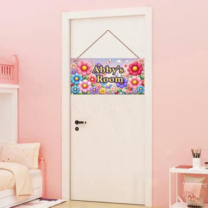 Personalized Name Vintage Flowers Sign For Girls Room Nursery Door Butterfly Wood Plaque Hanging Wall Art Decor For Kids Bedroom Nursery Home Kitchen Garden Yard Wall Bedroom Club