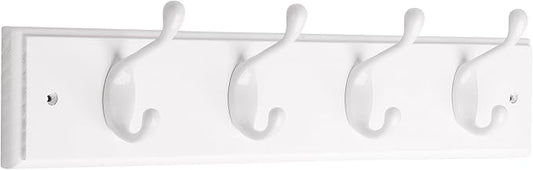 Liberty Hardware 129847 18-Inch Coat and Hat Rail/Rack with 4 Heavy Duty Hooks, White and White