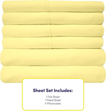 RV Queen Sheets Pale Yellow - 6 Piece 1500 Supreme Collection Fine Brushed Microfiber Deep Pocket Queen Sheet Set Bedding - 2 Extra Pillow Cases, Great Value, RV Short Queen, Pale Yellow