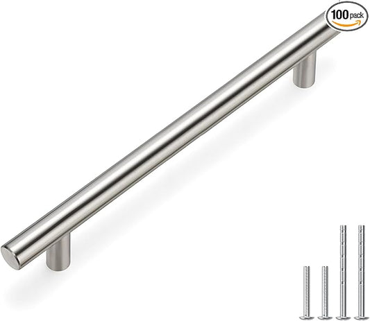 homdiy (100 Pack) Drawer Pulls Brushed Nickel Cabinet Pulls HD201SN Cabinet Hardware Euro Style Drawer Handles 6-1/4in Hole Centers Kitchen Cabinet Handles Cupboard Handles