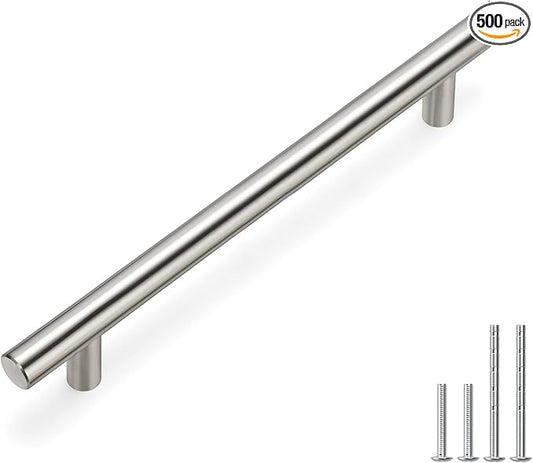 homdiy (500 Pack Drawer Pulls Brushed Nickel Cabinet Pulls HD201SN Cabinet Hardware Euro Style Drawer Handles 6-1/4in Hole Centers Kitchen Cabinet Handles Cupboard Handles