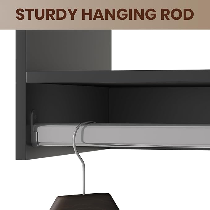 ROOMTEC 19.5" Tall Hanging Closet Unit, Modular Closet System with Hanging Rod, Wardrobe Organizer for Bedroom or Walk-in Closet, Wall Mounted, Customizable Clothes Storage Unit, Black