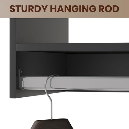 ROOMTEC 19.5" Medium Hanging Closet Unit, Modular Closet System with Hanging Rod, Wardrobe Organizer for Bedroom or Walk-in Closet, Wall Mounted, Customizable Clothes Storage Unit, Black