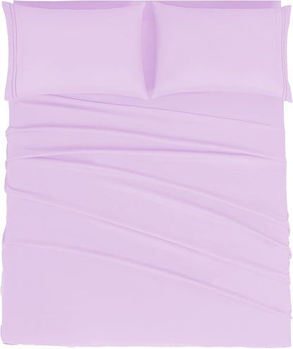 Mejoroom King Size Sheet Set - Soft Microfiber Bed Sheets,Deep Pocket Fitted Sheet, Soft, Breathable, Wrinkle & Fade Resistant - 4 Piece (King, Lavender)
