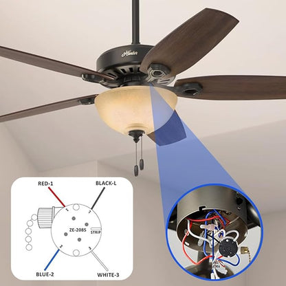 Ceiling Fan Switch Zing Ear ZE-208s E89885 3 Speed 4 Wire Pull Chain Switch Fan Light Switch Replacement Part with 4 Pre-Installed Wires(Black Chain)