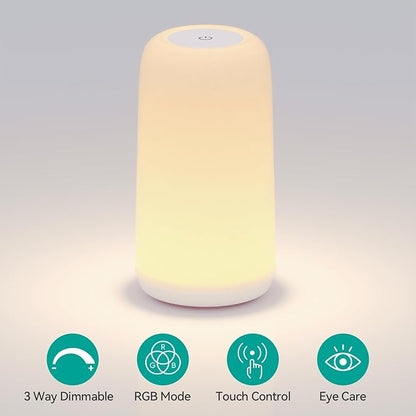 Touch Bedside Table Lamp, [Sleek Design & RGB Mode] 3 Way Dimmable Small Lamp for Bedroom, LED Lamp with Warm White Lights, Multi-Color Smart Nightstand Lamp for for Living Room Home Gifts