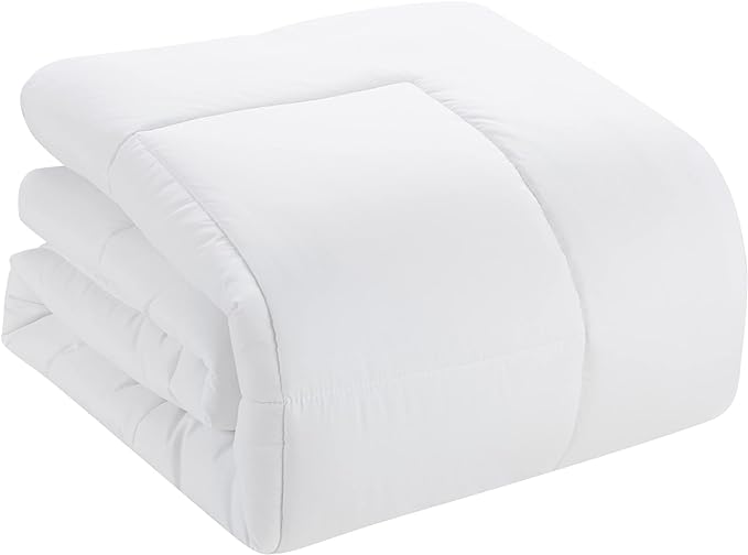 Sweet Home Collection 5 Piece Comforter Set Bag Solid Color All Season Soft Down Alternative Blanket & Luxurious Microfiber Bed Sheets, White, Twin