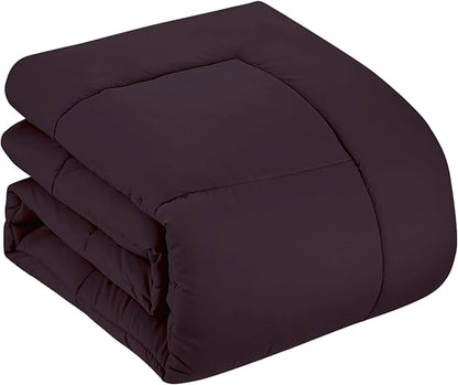 Sweet Home Collection 7 Piece Comforter Set Bag Solid Color All Season Soft Down Alternative Blanket & Luxurious Microfiber Bed Sheets, Purple, Twin (Pack of 4)