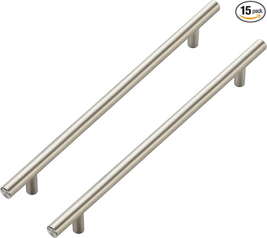 JOY DECOR 15 Pack Cabinet Handles, Brushed Nickel Cabinet Pulls, 8-3/4 in Hole Center Kitchen Cabinet Handles, Stainless Steel T Bar Handles for Dresser Drawers