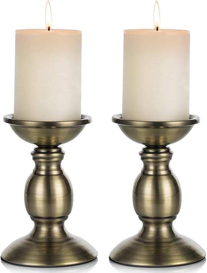 2 Pcs Bronze Iron Pillar Candle Holders, Most Ideal for 3" Pillar Candle, Gifts for Wedding, Party, Home, Spa, Reiki, Votive Candle (2 x S)