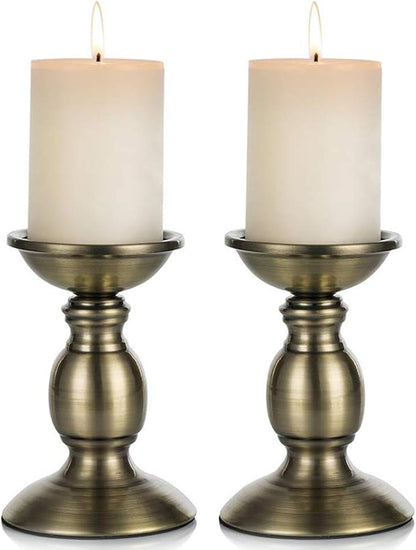 2 Pcs Bronze Iron Pillar Candle Holders, Most Ideal for 3" Pillar Candle, Gifts for Wedding, Party, Home, Spa, Reiki, Votive Candle (2 x S)
