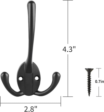 IBosins 6 Pack Big Heavy Duty Three Prongs Coat Hooks Wall Mounted with 24 Screws (Two Types of Screws Included) Retro Double Utility Rustic Hooks for Thick Coat, Big Heavy Bags (6 Pack)