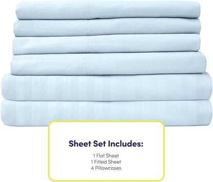 King Size Bed Sheets - 6 Piece 1500 Supreme Collection Fine Brushed Microfiber Deep Pocket King Sheet Set Bedding - 2 Extra Pillow Cases, Great Value, King, Dobby Light Blue