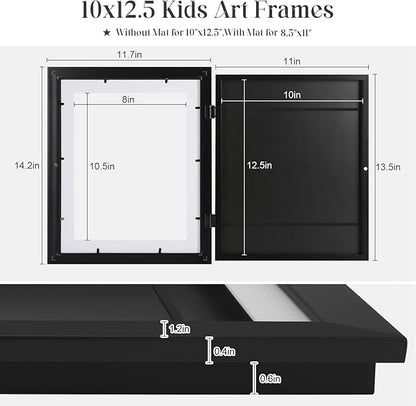 [3 Pack] Kids Art Frames, 10x12.5 Front Opening Kids Artwork Frames Changeable, Displays 8.5x11 With Mat and 10x12.5 Without Mat, Holds 50 Pcs, for 3D Picture, Crafts, Children Drawing, Hanging Art, Portfolio Storage