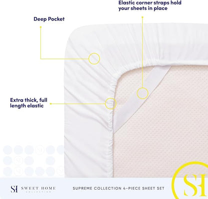 King Size Sheets - Breathable Luxury Bed Sheets with Full Elastic & Secure Corner Straps Built In - 1800 Supreme Collection Extra Soft Deep Pocket Bedding, Sheet Set, EXTRA DEEP pocket - King, White