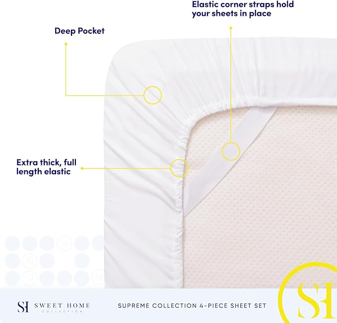 Queen Size Bed Sheets - Breathable Luxury Sheets with Full Elastic & Secure Corner Straps Built In - 1800 Supreme Collection Soft Deep Pocket Bedding, Sheet Set, EXTRA DEEP pocket - Queen, White