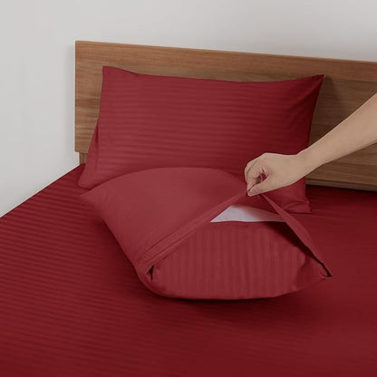 Mejoroom Striped Full Size Sheets – Extra Soft Full Size Bed Sheets - 16inches deep Pocket Full Sheet Set, Breathable, Wrinkle, Fade and Stain Resistant - 4 Piece (02-Burgundy)