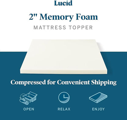 LUCID 2 Inch Traditional Foam Mattress Topper - Hypoallergenic - Ventilated - Conforming Support - Twin