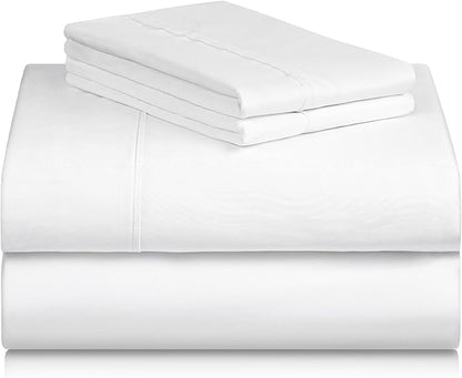 LuxClub 4 PC Queen Sheet Set, Bed Sheets Queen Size, Deep Pockets Wrinkle Free Cooling Bed Sheets Machine Washable Hotel Bedding Silky Soft - White Queen
