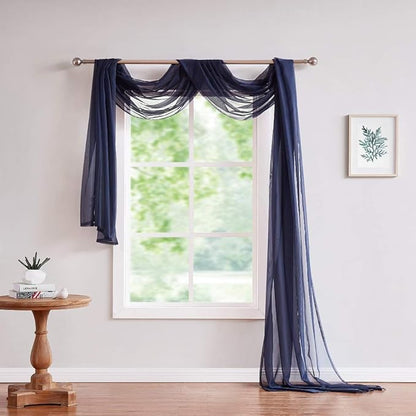 Warm Home Designs Standard Length Navy Blue Sheer Window Scarf. Valance Scarves are 54 X 144 Inches. Great As Wedding Arch Draping Fabric, Bed Canopy Or for Decorative Project. AM Navy 144"
