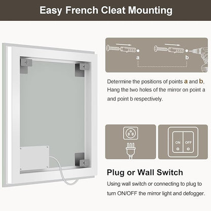 48x30 LED Bathroom Mirror with Lights, Brighter Backlit + Front Lit, Tempered Glass, Dimmable, Multiple Light Modes, Anti-Fog Lighted Bathroom Vanity Mirror for Wall, Memory Function