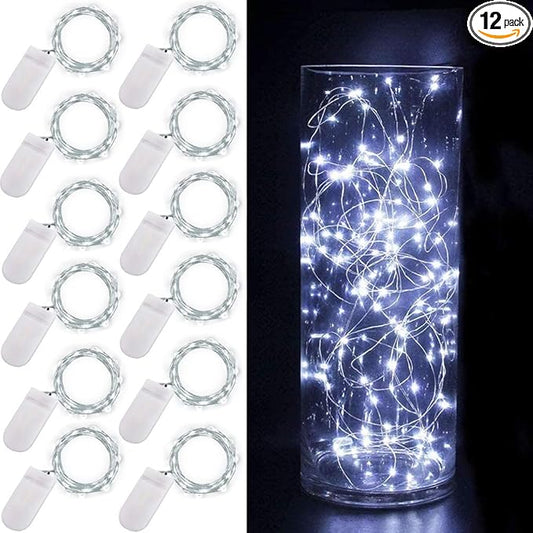 Fairy Lights Battery Operated, 12-Pack Mini String Lights, 20 LED 7ft Twinkle Firefly Starry Lights for DIY Craft Mason Jar Bedroom Wedding Party Table Christmas Decoration (Cool White)