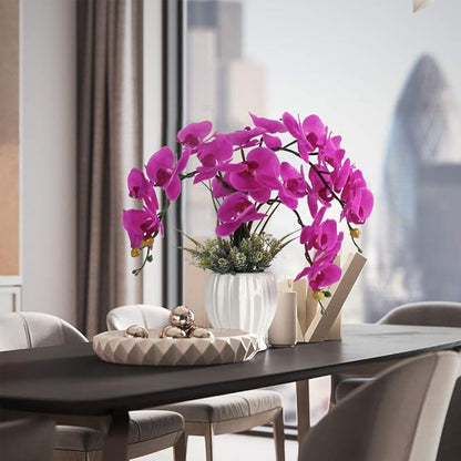 LESING Artificial Potted Orchid Flower for Table Centerpieces,Real Touch Fake Orchid Flowers in Vase for Home Decoration(Style 4,White Vase)