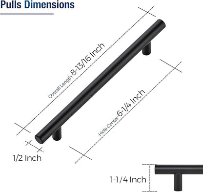 JOY DECOR 30 Pack Cabinet Handles, Black Cabinet Pulls, 6-1/4 in Hole Center Kitchen Hardware, Stainless Steel T Bar Handles for Dresser Drawers