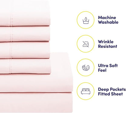 Sweet Home Collection 5 Piece Comforter Set Bag Solid Color All Season Soft Down Alternative Blanket & Luxurious Microfiber Bed Sheets, Pale Pink, Twin