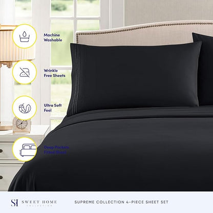 Twin Sheets - Breathable Luxury Sheets with Full Elastic & Secure Corner Straps Built In - 1800 Supreme Collection Extra Soft Deep Pocket Bedding Set, Sheet Set, Twin, Black