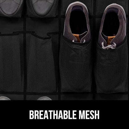GORILLA GRIP Over the Door Shoe Organizer, 2 Pack, 24 Breathable Mesh Pockets, Space Saving Hanging Storage Holder, Closet Rack Hanger Holds Up to 40 lbs, Hangs on Closets, Shoes, Accessories, Black
