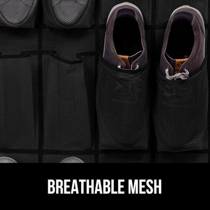 GORILLA GRIP Over the Door Shoe Organizer, 35 Large Breathable Mesh Pockets, Space Saving Hanging Storage Holder, 5 Hook Closet Rack Hanger, Hangs on Closets for Shoes, Accessories 68.5H x 24.5W Black