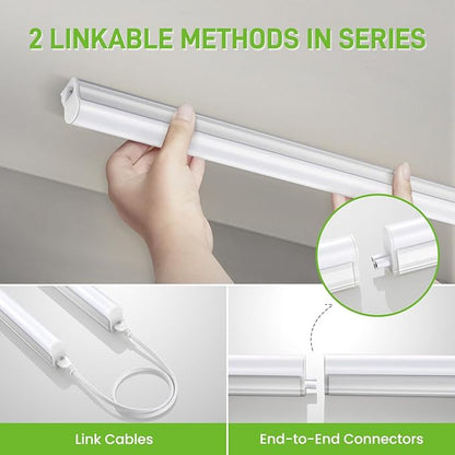 Pak 4FT LED Shop Lights, 2300LM 6500K Cool White, 20W Energy Efficient Linkable Ceiling and Under Cabinet Lighting, T5 Integrated Utility Fixture for Garage, Workshop, Basement, FCC Certified, 8 Pack