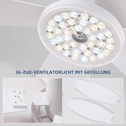 Ceiling Fans with Lights-36 Low Profile Ceiling Fan with Light and Remote/APP Control,Flush Mount,DC Reversible,LED Dimmable Modern Ceiling Fans for Bedroom,Indoor/Outdoor Patio Use(White)