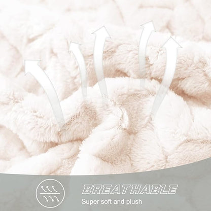 Exclusivo Mezcla Fleece Throw Blanket for Couch, 50x70 Inches Soft Cozy Jacquard Flannel Blankets, Lightweight Fuzzy Plush Warm Throws for Winter, Off White