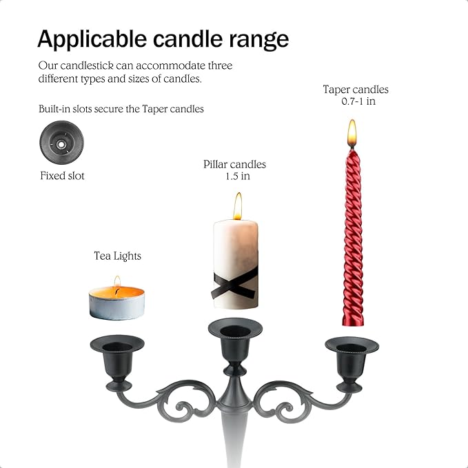 3 Candle Metal Candelabra – Candlesticks Holder for Formal Events, Wedding, Church, Holiday Décor, Halloween – Taper Candle Holder Stand Centerpiece Elegant Decoration Piece for Table,Gold